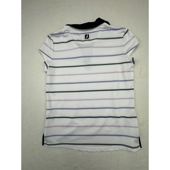 FootJoy Polo Shirt Women's Small White Purple Striped V-Neck Golf Top - Picture 6 of 7